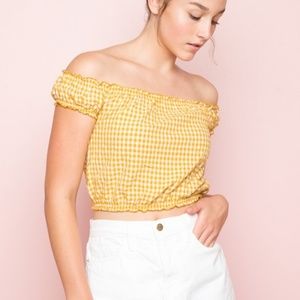 Yellow Gingham Brandy Off the Shoulder Top